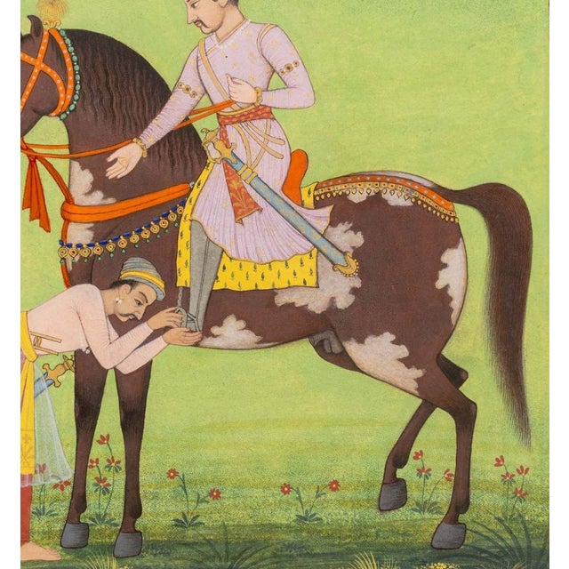 Indian Mughal Emperor on Horseback Gouache For Sale - Image 4 of 11