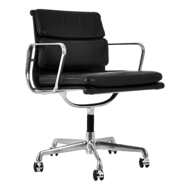 Black Leather Soft Pad Office Chair by Charles & Ray Eames for ICF, 1970s For Sale