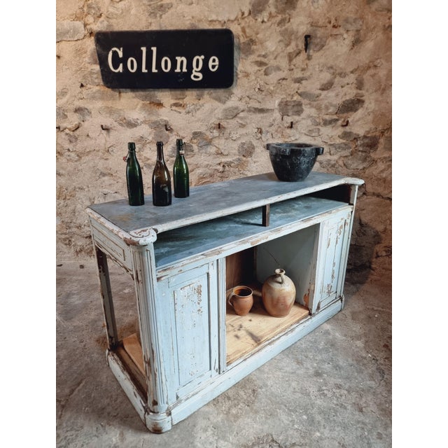 Wood French Shop Counter in Oak and Zinc, 1900s For Sale - Image 7 of 18