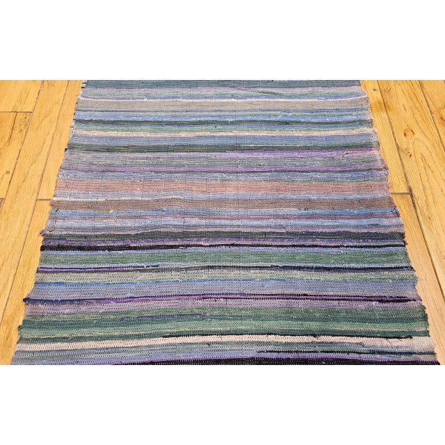 Antique American Amish Rag Runner, Handwoven Wool & Cotton, Stripe Pattern, 3x26 For Sale - Image 15 of 18