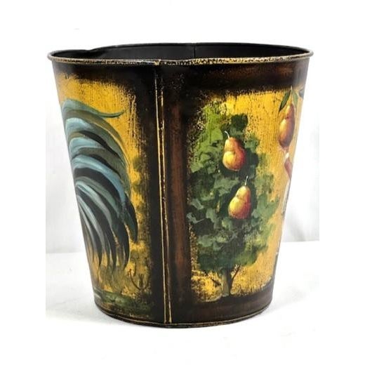 John Dunn Original 1999 Signed Tole Rooster/Gentleman Folk Art Sap Syrup Tin For Sale - Image 4 of 8