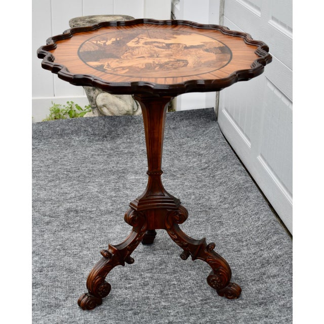Vintage Black Forest Walnut Tilt Top Table Marquetry Wood Inlay For Sale - Image 12 of 18