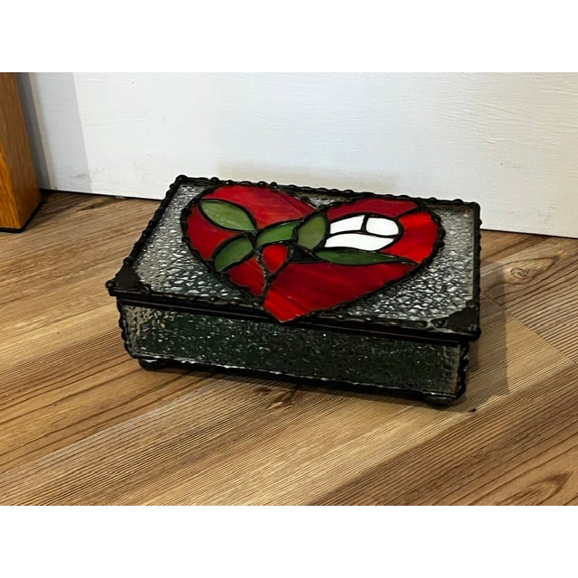 Glass Vintage Leaded Stained Glass Trinket Box For Sale - Image 7 of 15