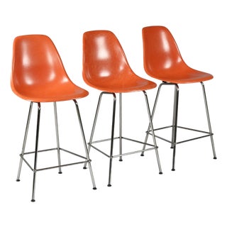 Charles Eames for Herman Miller Orange Fiberglass Counter Height Stools For Sale