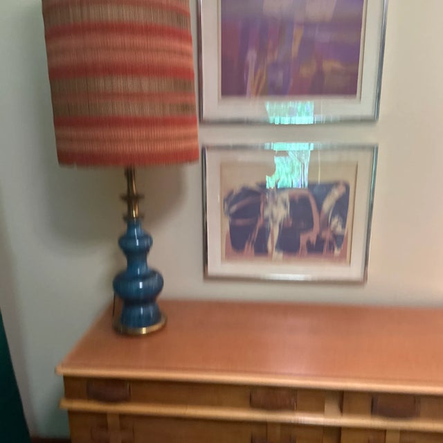 Glass 1970s Modernist Abstract Expressionist Framed Pair of Prints Blue Purple Signed For Sale - Image 7 of 13