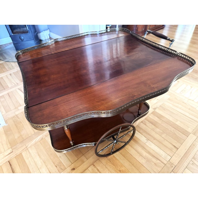 Mid-Century Bar Cart with Folding Leaves and Brass Gallery, 1960s For Sale - Image 17 of 18