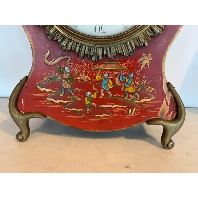 20th Century Red Lacquered Wooden Cartel Clock with Chinese Decoration For Sale - Image 11 of 13