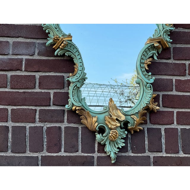 French 1940 French Louis XVI Green Gold Wall Mirror - 1 Pc For Sale - Image 3 of 12