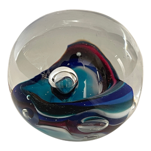 Hand Blown Glass Ocean Sea Wave Paperweight Signed Karg