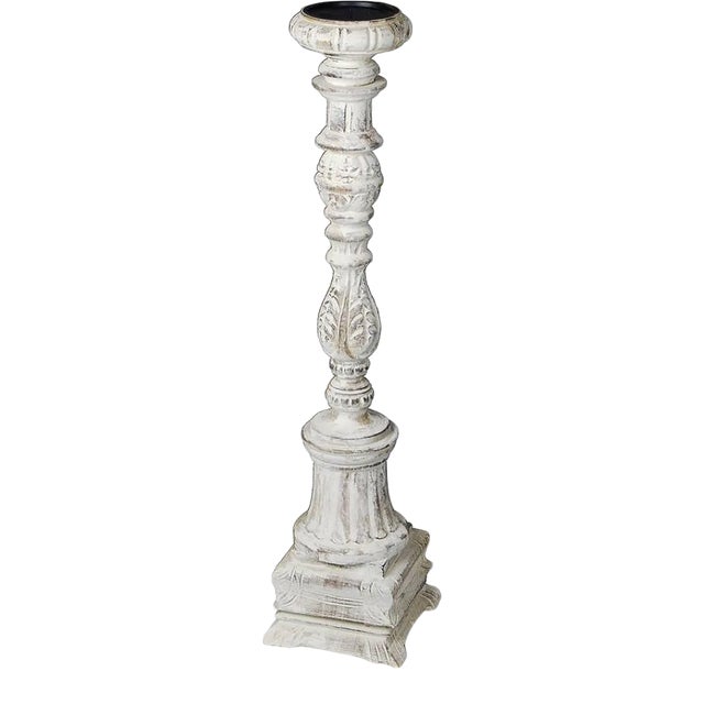 Distressed -Style Wood Candle Holder For Sale