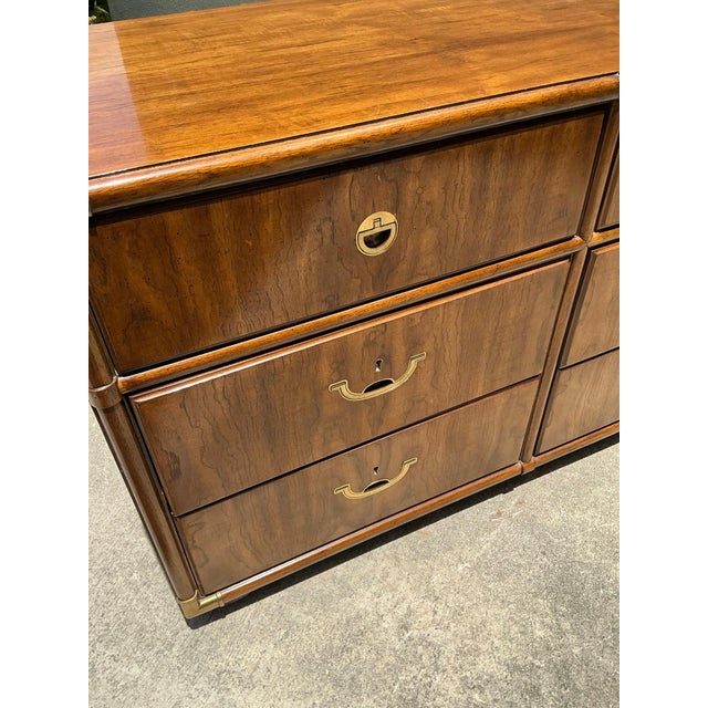 Wood Vintage Drexel Wood and Brass Campaign Dresser For Sale - Image 7 of 13
