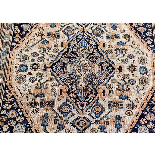 Antique Persian Malayer Area Rug, Hand-Knotted Wool, Geometric Medallion Pattern, Ivory & Navy,5x7 For Sale - Image 13 of 17