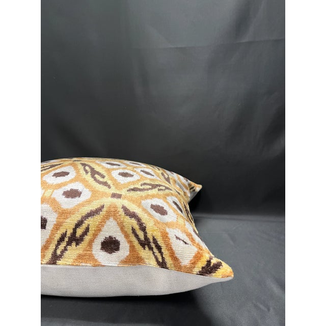 Turkish Modern Brown Velvet Silk Ikat Pillow Cover For Sale - Image 4 of 5