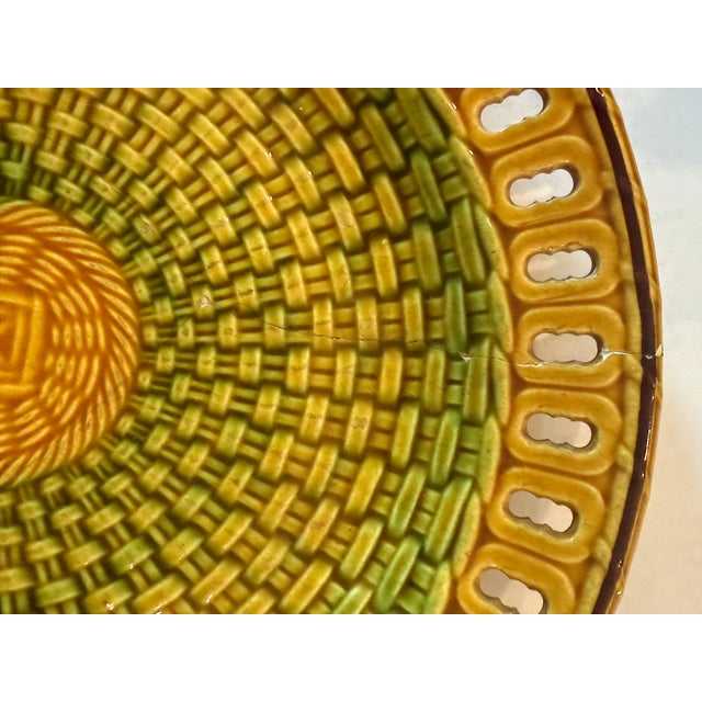 Antique 19th Century English Majolica 13 Pc Basketweave Dessert Service by Wittman & Roth, London For Sale - Image 10 of 12