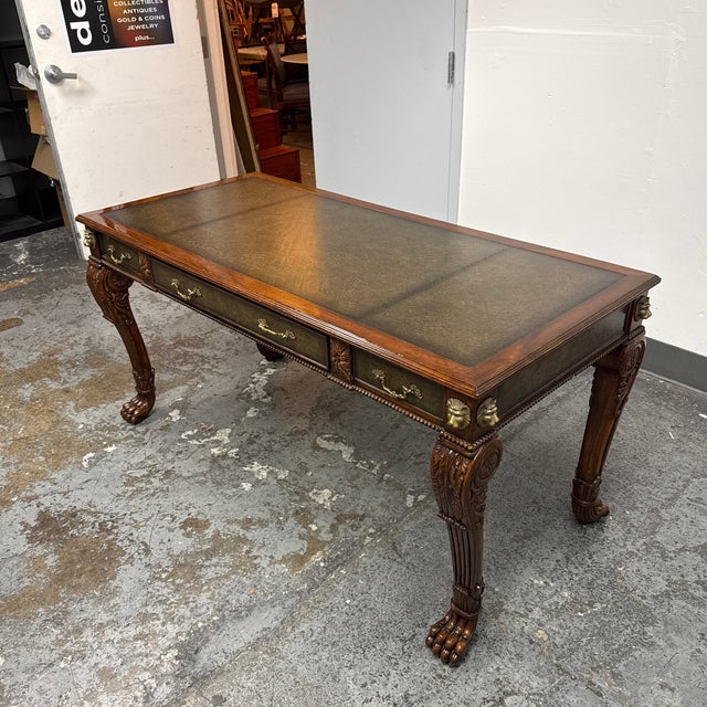 Chippendale Chippendale Revival Leather Top Writing Desk, Vintage For Sale - Image 3 of 12