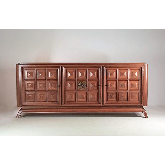 Large Brutalist French Sideboard with Carved Panels, 1940s For Sale - Image 14 of 16