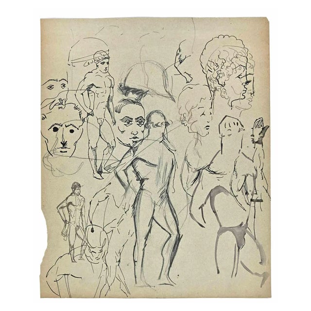 Norbert Meyre, The Sketches of Figures, Original Drawing, Mid-20th Century For Sale