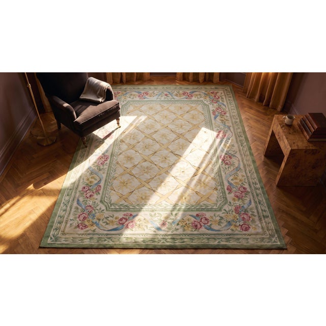 Green Early 20th Century French Aubusson Carpet ( 6' x 8'3" - 183 x 251 ) For Sale - Image 8 of 10