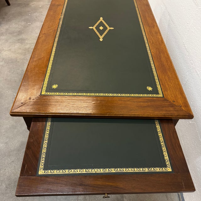 Louis XVI Style Flat Desk in Wood with Green Leather Top, France, 1950s For Sale - Image 6 of 10