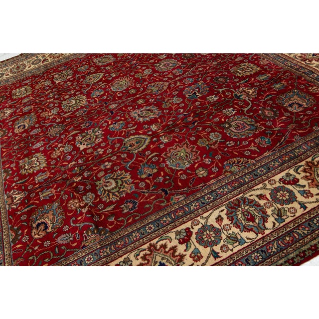 Textile 1960s Vintage Tabriz Square Wool Rug With Floral Motif For Sale - Image 7 of 10