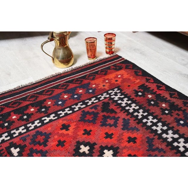 Red Vintage Handwoven Afghan Kilim Rug, 1980s For Sale - Image 8 of 11