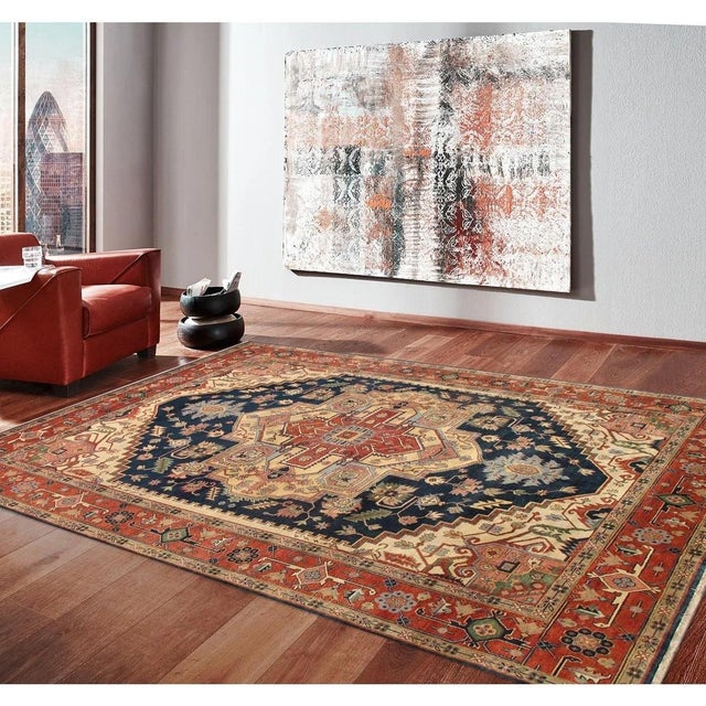 Textile Serapi Wool Navy Area Rug- 8' 0'' X 10' 1'' For Sale - Image 7 of 7