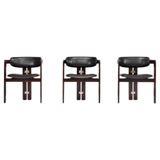 Pamplona Chairs in Black Leather by Augusto Savini, Italy, 1965, Set of 3 For Sale