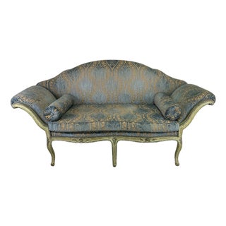 Early 19th Century Venetian Painted Neoclassical Frame W/Velvet Fabric Settee For Sale