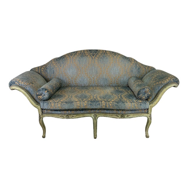 Early 19th Century Venetian Painted Neoclassical Frame W/Velvet Fabric Settee For Sale