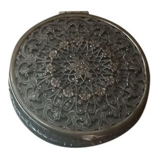 1930 Evans Sterling Silver Ornate Filigree Powder Compact Case For Sale