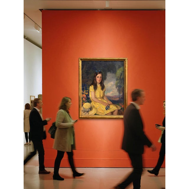 Antique Oil Painting " Girl in Yellow Dress" Portrait by WMJ Edmondson 1930 Large Painting Gold Frame For Sale - Image 10 of 10
