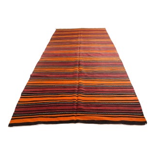 Mid 20th Century Bold Orange & Madder Red Flatweave Rug For Sale