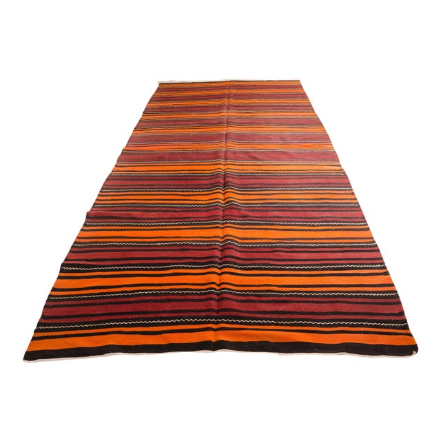 Mid 20th Century Bold Orange & Madder Red Flatweave Rug For Sale