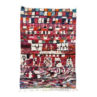 Colorful Geometric Moroccan Wool Rug For Sale