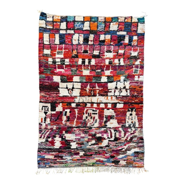 Colorful Geometric Moroccan Wool Rug For Sale