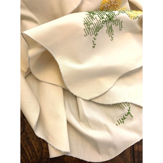 Vintage 1970’s Handmade Cross Stitch Floral Embroidered Tablecloth For Sale - Image 12 of 12