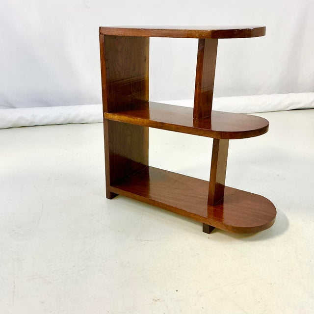 Burnt Umber 1940s Vintage Art Deco Americana Folk Art Three Tier Side Table For Sale - Image 8 of 14