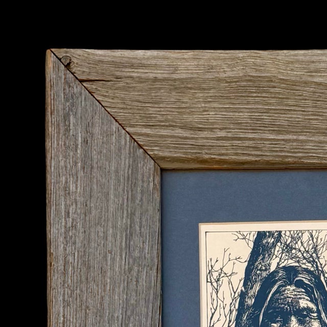 Realism Vintage James Gucwa Navajo Native American Portrait of Chief Wolf Robe W/ Rustic Wood Frame For Sale - Image 3 of 7