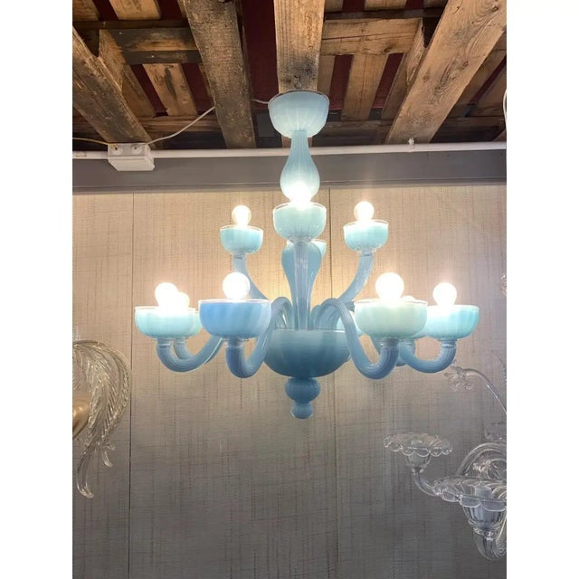 Contemporary Matte Light-Blue Murano Glass Chandelier For Sale - Image 6 of 11