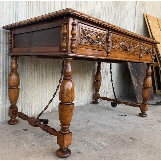 Wood 20th Century French Louis XV Style Carved Walnut Writing Desk With Three Drawers For Sale - Image 7 of 9