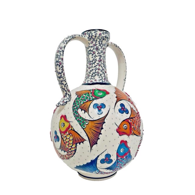 1990s Vintage Hand Crafted Mert El Sanatlari Turkish Iznik Style Bottle Vase For Sale - Image 5 of 10