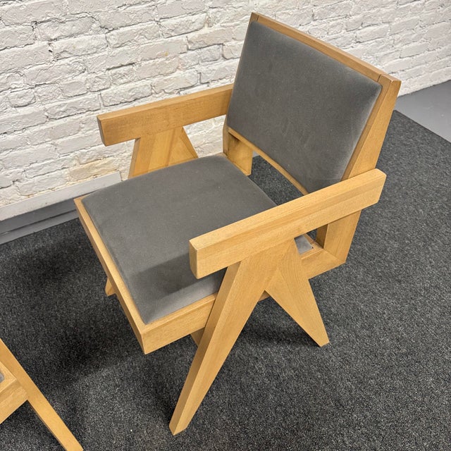 Pair of Pierre Jeanneret Style Upholstered Armchairs For Sale - Image 10 of 12