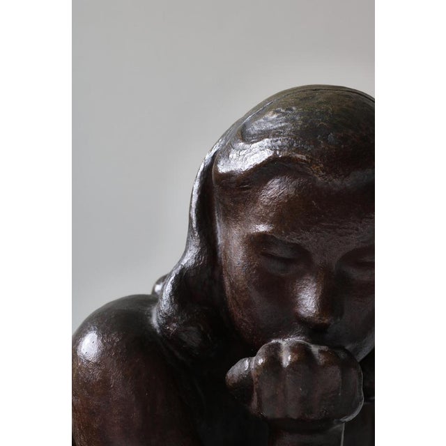1940s Woman Sculpture Patinated Bronze attributed to Johannes Hansen, Denmark, 1940s For Sale - Image 5 of 18