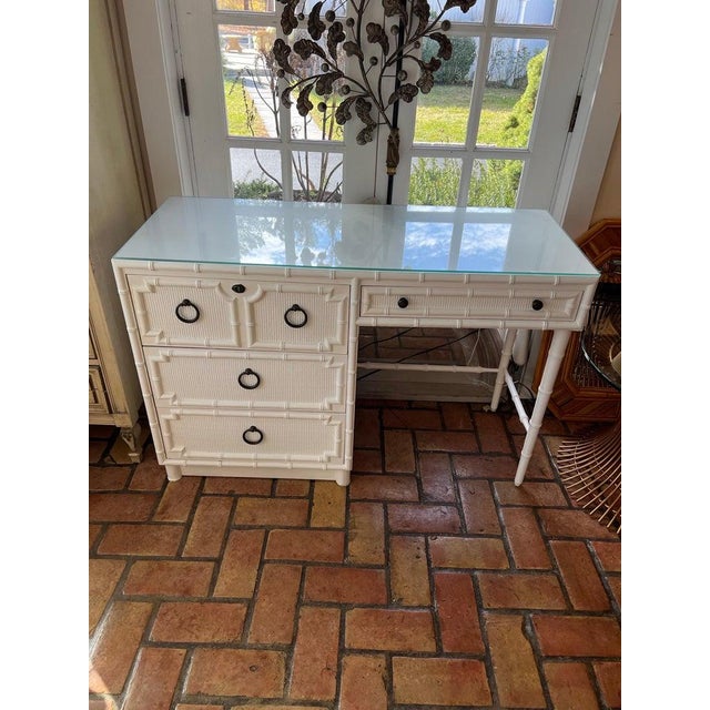 Drexel Kensington Faux Bamboo Desk. Fabulous designer piece with plenty of storage . Signed lower left drawer. Repainted...