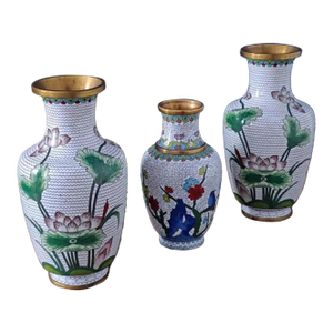 Vintage Chinese Enameled Cloisonné Vase Set