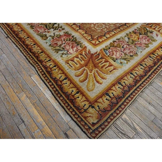 Rustic European 1750s Camel Classic Floral European Georgian English Axminster Carpet Wool Rug For Sale - Image 3 of 10
