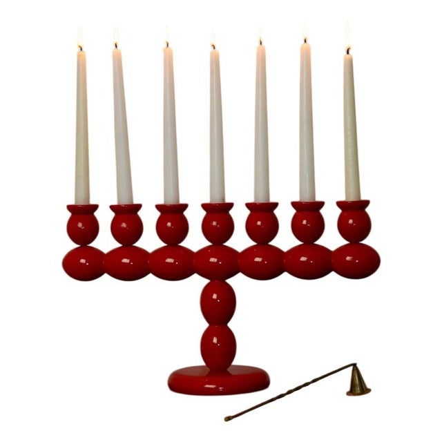 Red Vintage Swedish Bobbin Candelabra For Sale - Image 8 of 8