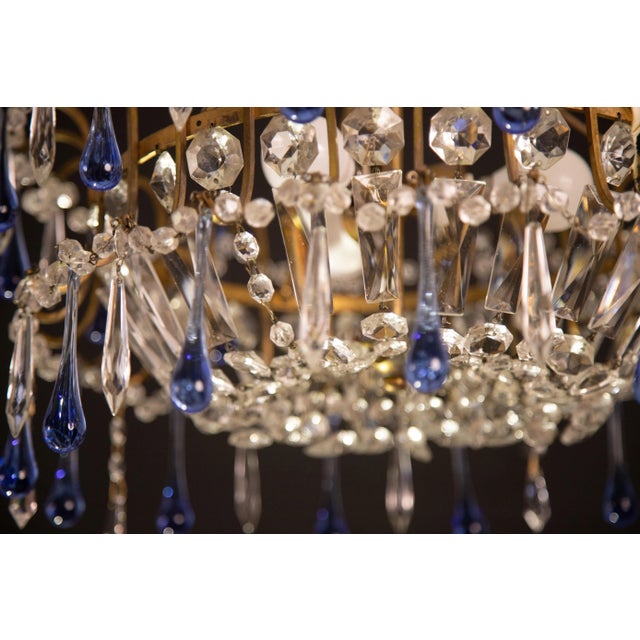 Vintage Emperor Style Chandelier, Blu Murano Drops, 1960s For Sale - Image 11 of 13