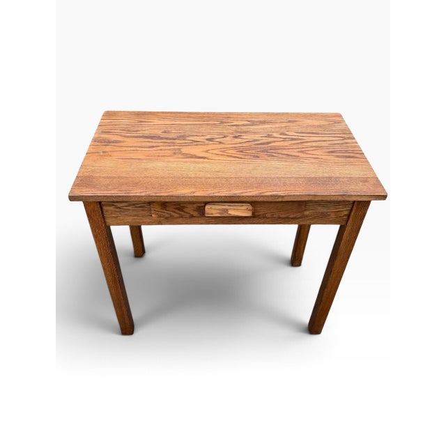 Farmhouse Vintage Solid Oak One-Drawer Writing Desk or Console Table, Refinished For Sale - Image 3 of 11