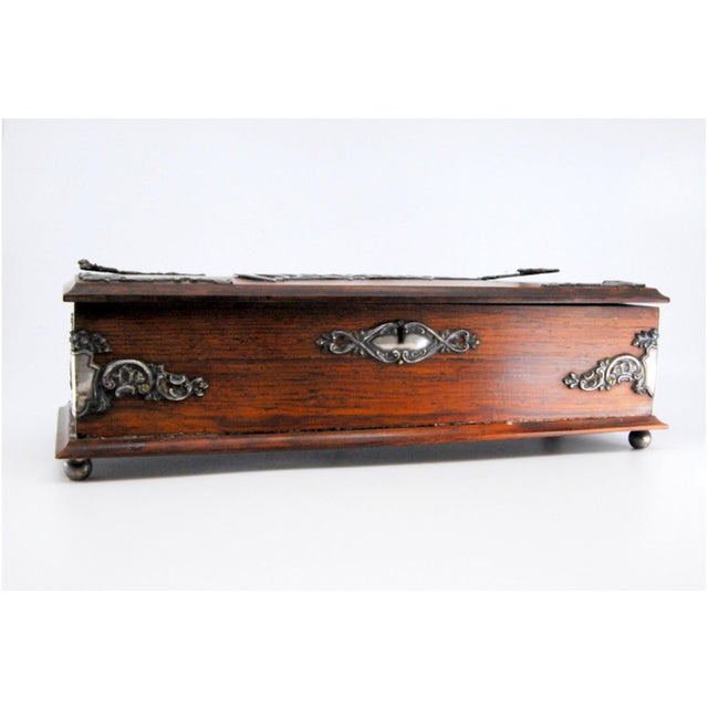 Wooden Glove Box with Silver Applications and My Gloves Engraving, in Good conditions.